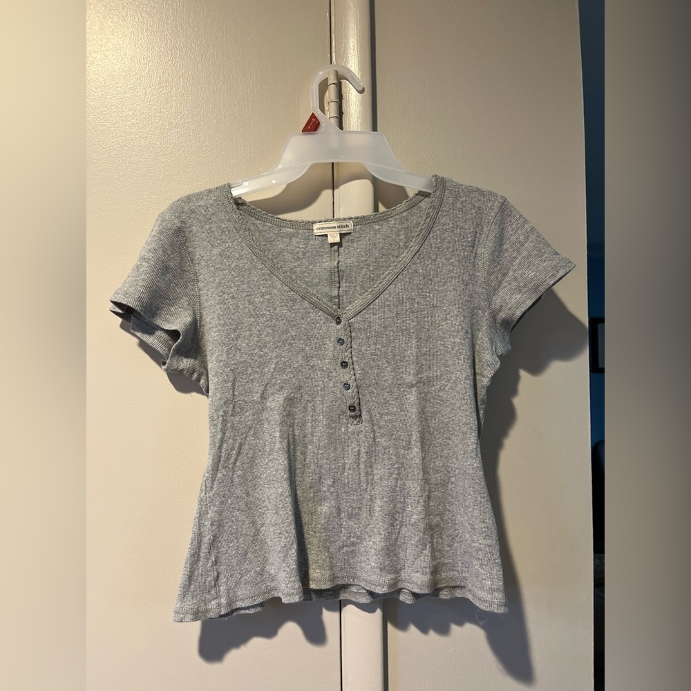 Grey V-Neck Blouse